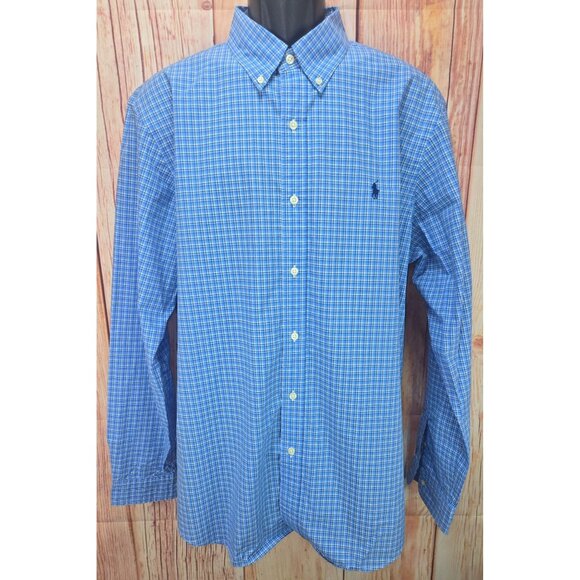 Ralph Lauren Mens Classic Fit Blue Plaid Dress Shirt XL - Picture 1 of 8